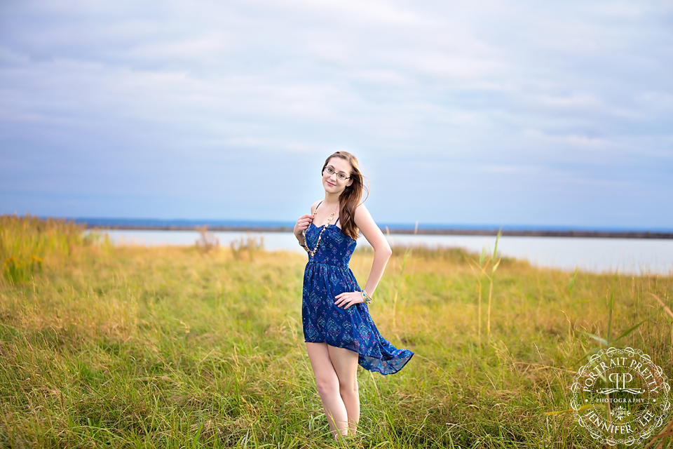 Aya Senior Portraits Blue dress wind waterfront